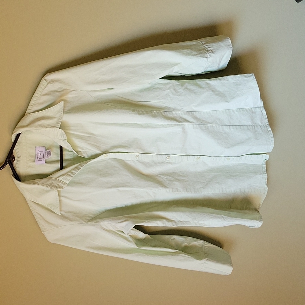 Ann Taylor Loft Blouse Stretch Form Fit 3/4 Sleeve Pale Green EUC Size 12